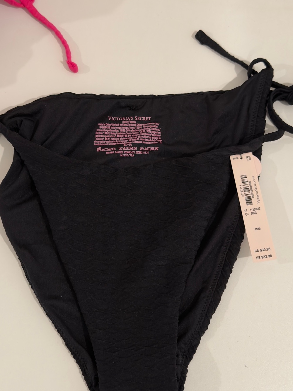Victoria's Secret Black Textured Tie-Side Bikini Bottoms
